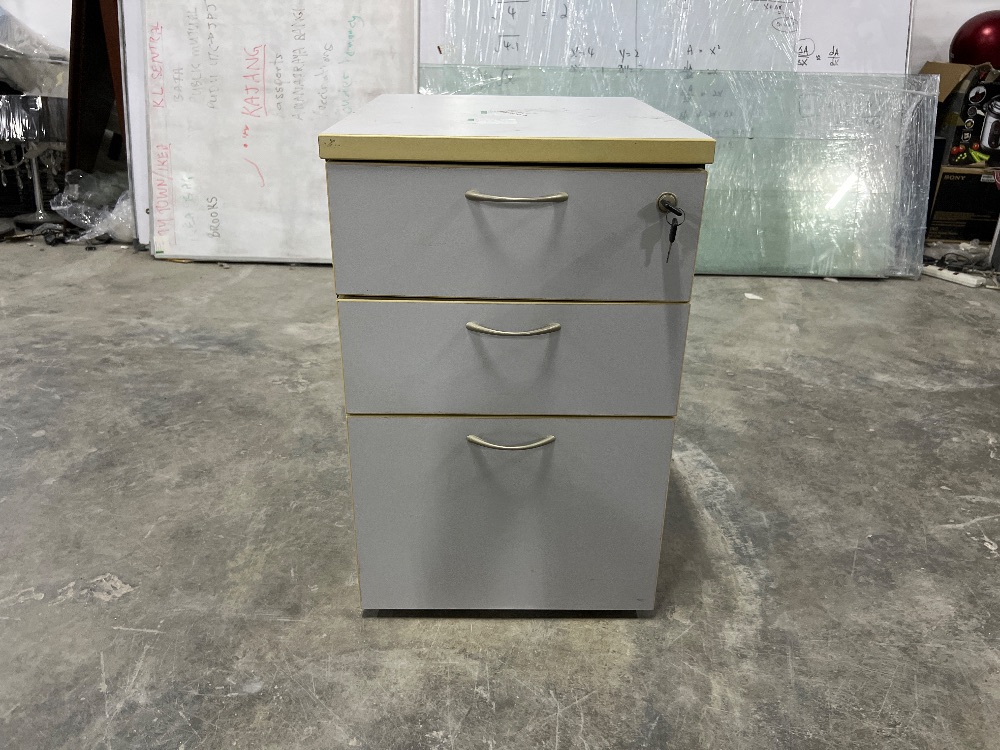 Wooden Office 3 Drawer Grey Colour / Pejabat Kayu 3