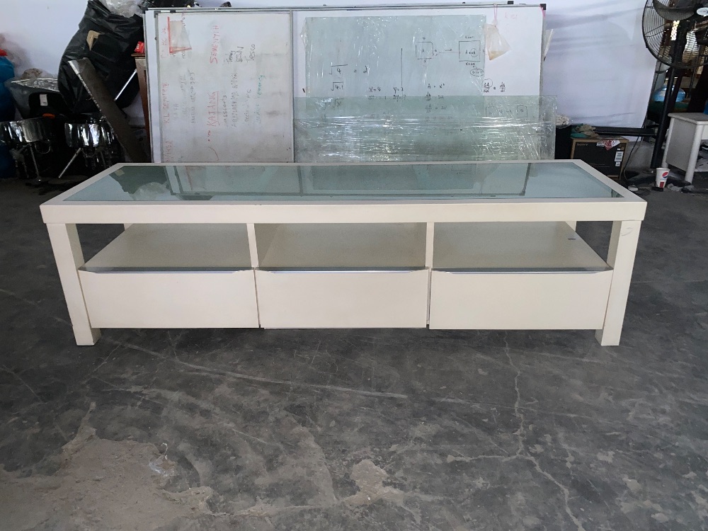 Wooden Glass Top TV with 3 Drawers White Colour / TV