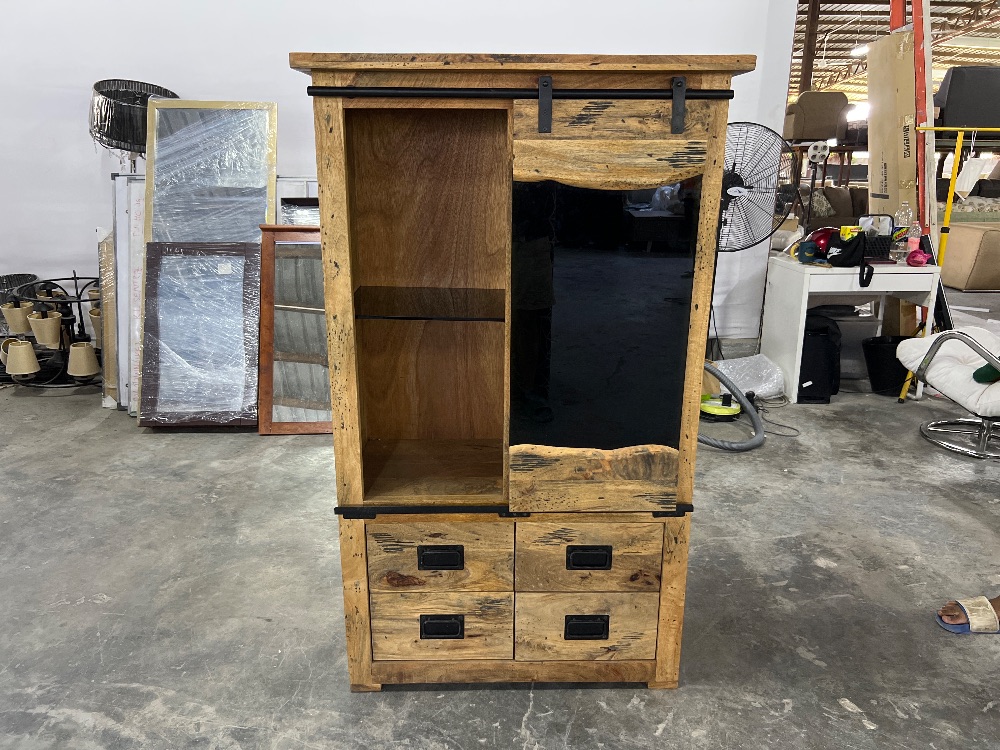 Solid Wood Tall with 1 Sliding Door & 4 Drawer / Tinggi Kayu Pepejal dengan 1