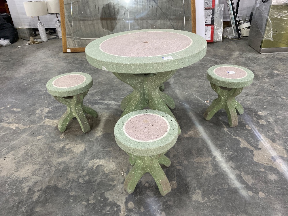 Round Stone Garden Table Set / Set Meja Taman Batu Bulat Unearth Store