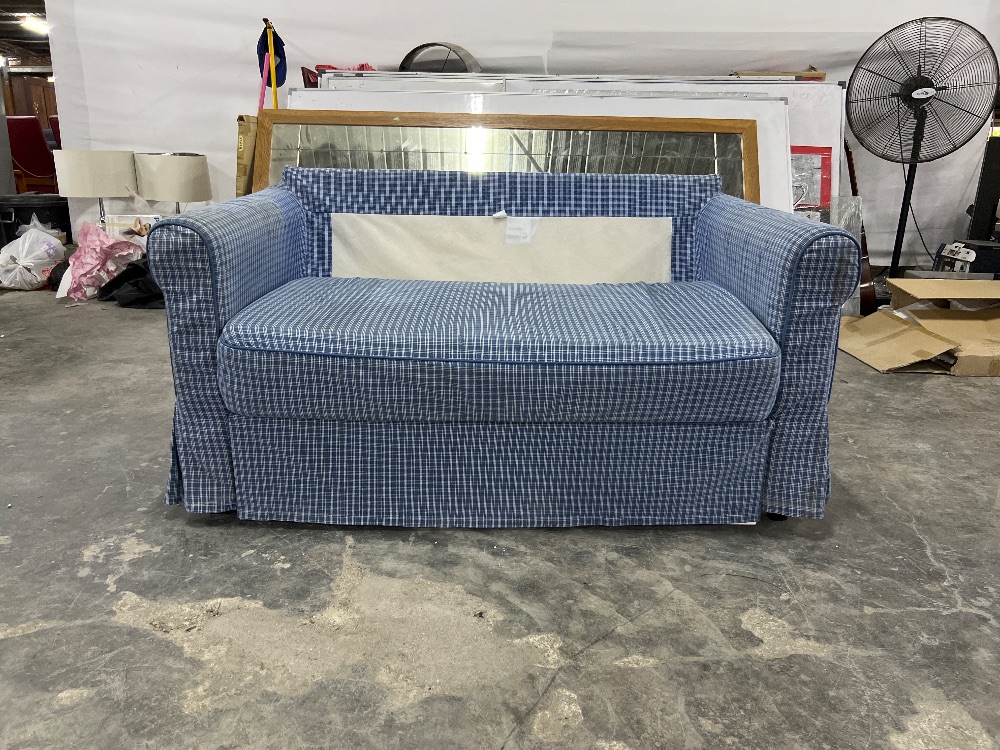 Comfortable Striped Fabric Sofa Bed Blue Colour / Katil Sofa Kain