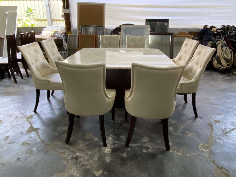 Marble 8-seater Dining Table White Colour set with (9) / Meja Makan 8