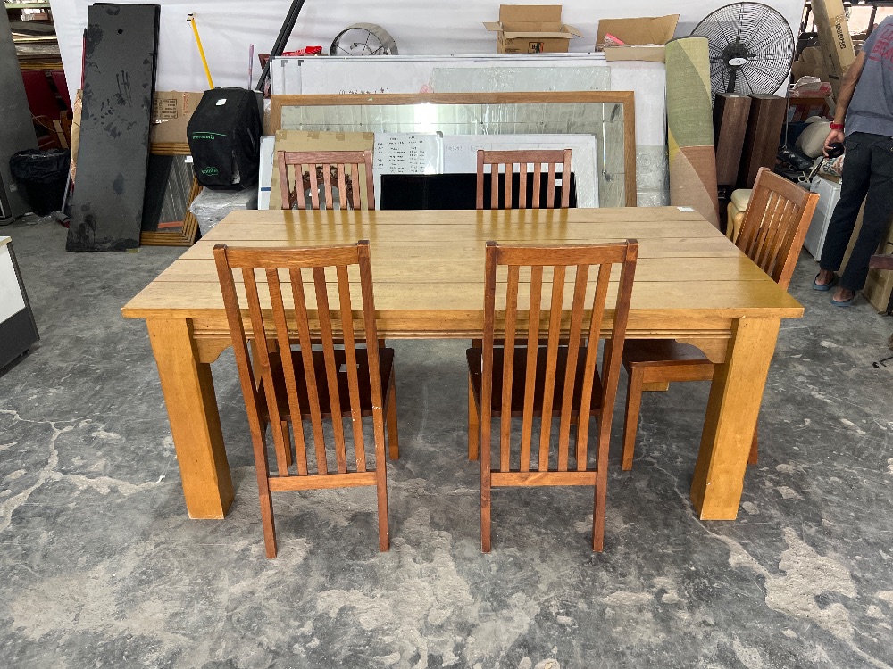 (S)Solid Wood 6-Seater Dining Table Set With (3) / Meja Makan 6 Tempat ...