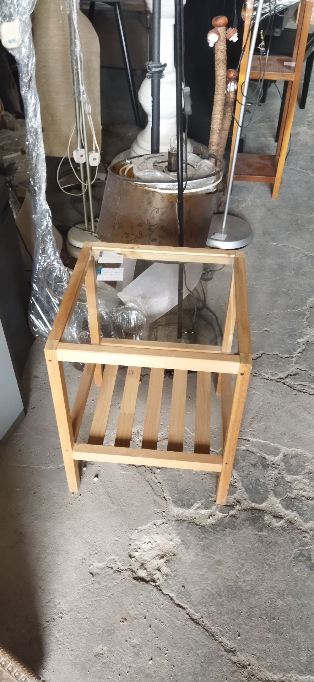 Glass Top Wooden Side Table / Meja Sisi Kayu Atas Kaca Unearth Store