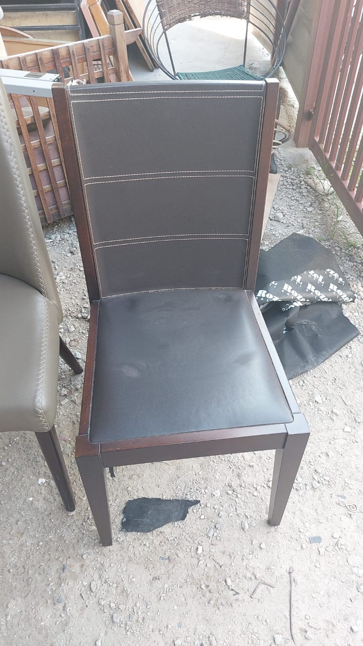 Black Leather & Brown Dining Chair - Unearth Store