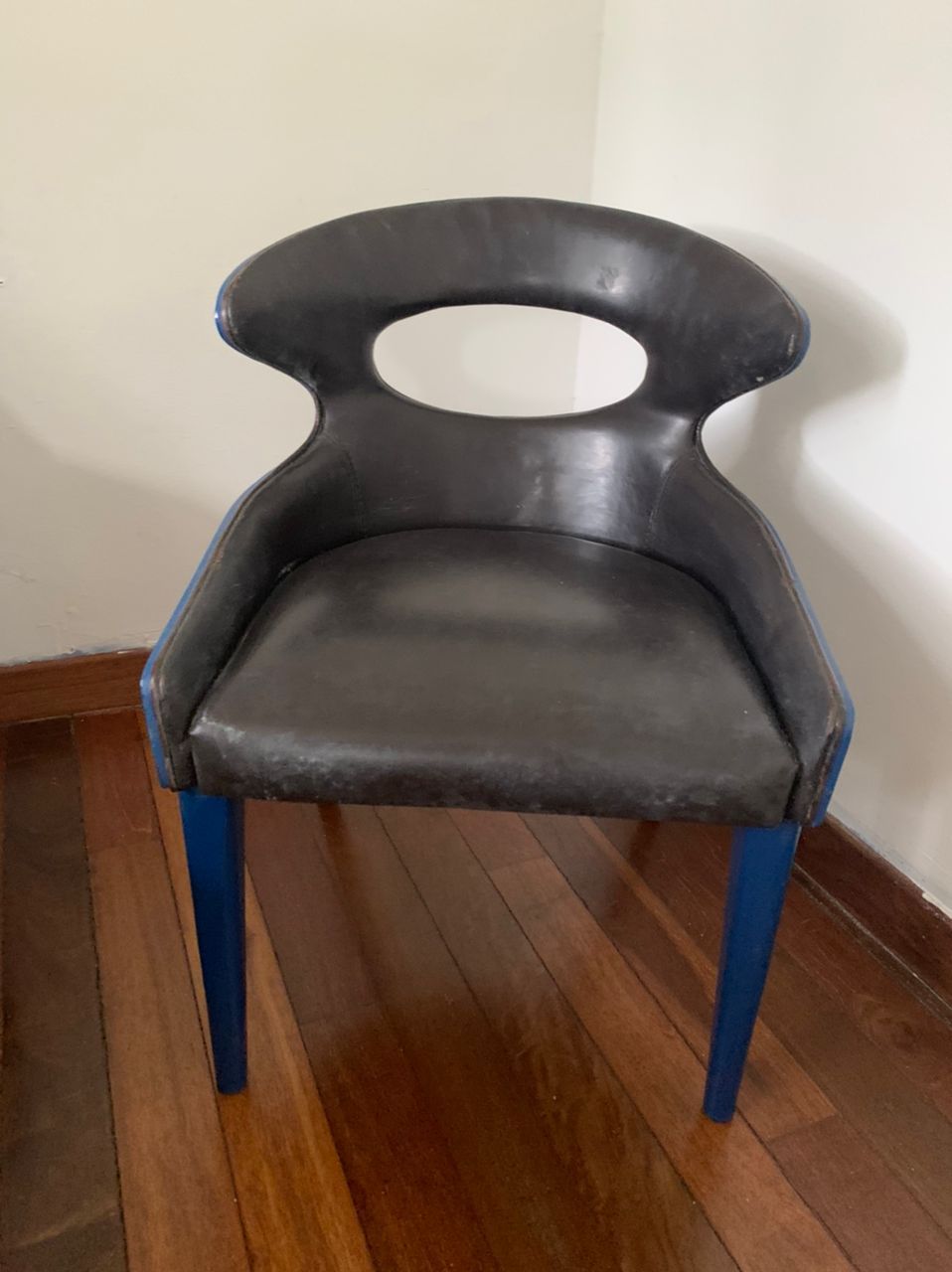 Blue Wooden Leather Chairs - Unearth Store