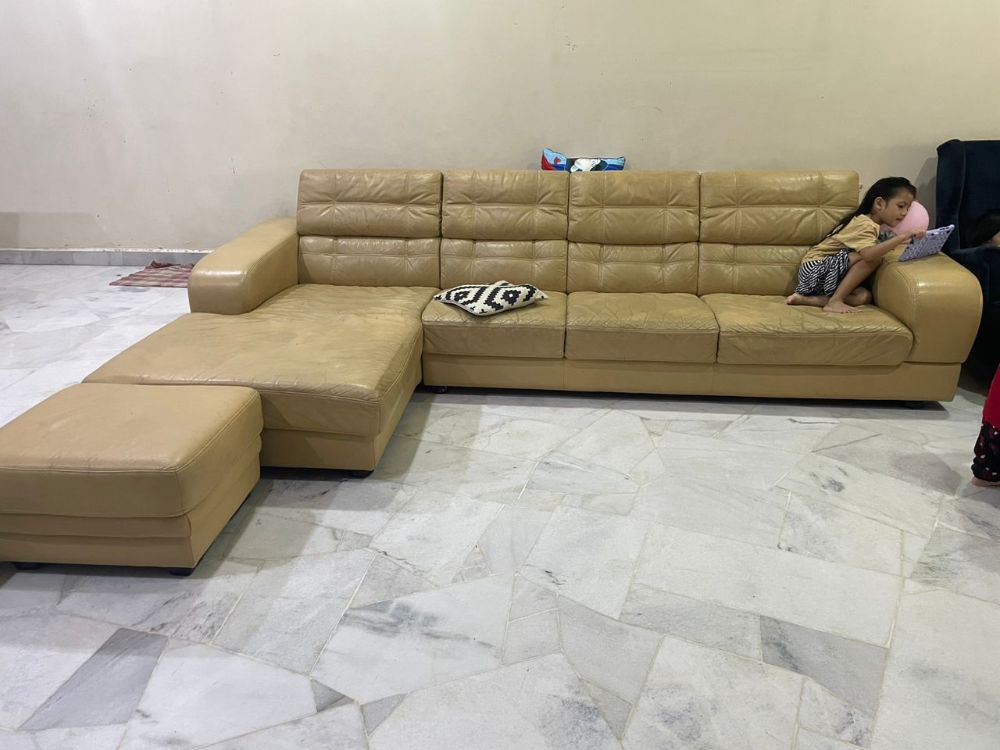 Yellow Leather Ottoman Unearth Store