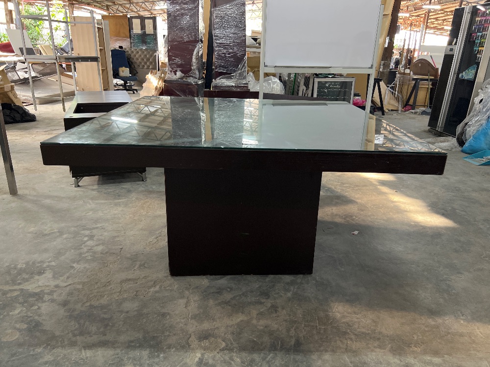 Wooden Glass Top 8 Seater Dining Table / Meja Makan Kayu Kaca Atas 8