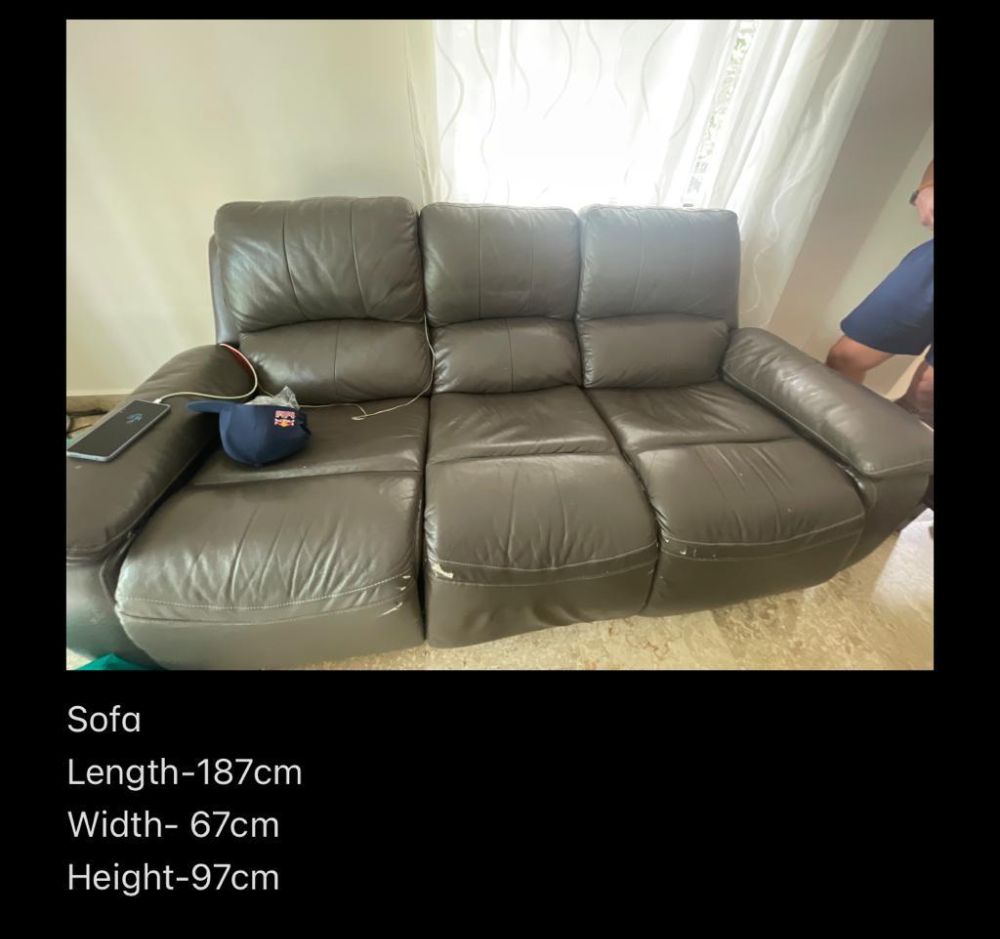 Grey Leather 3-seater Sofa - Unearth Store