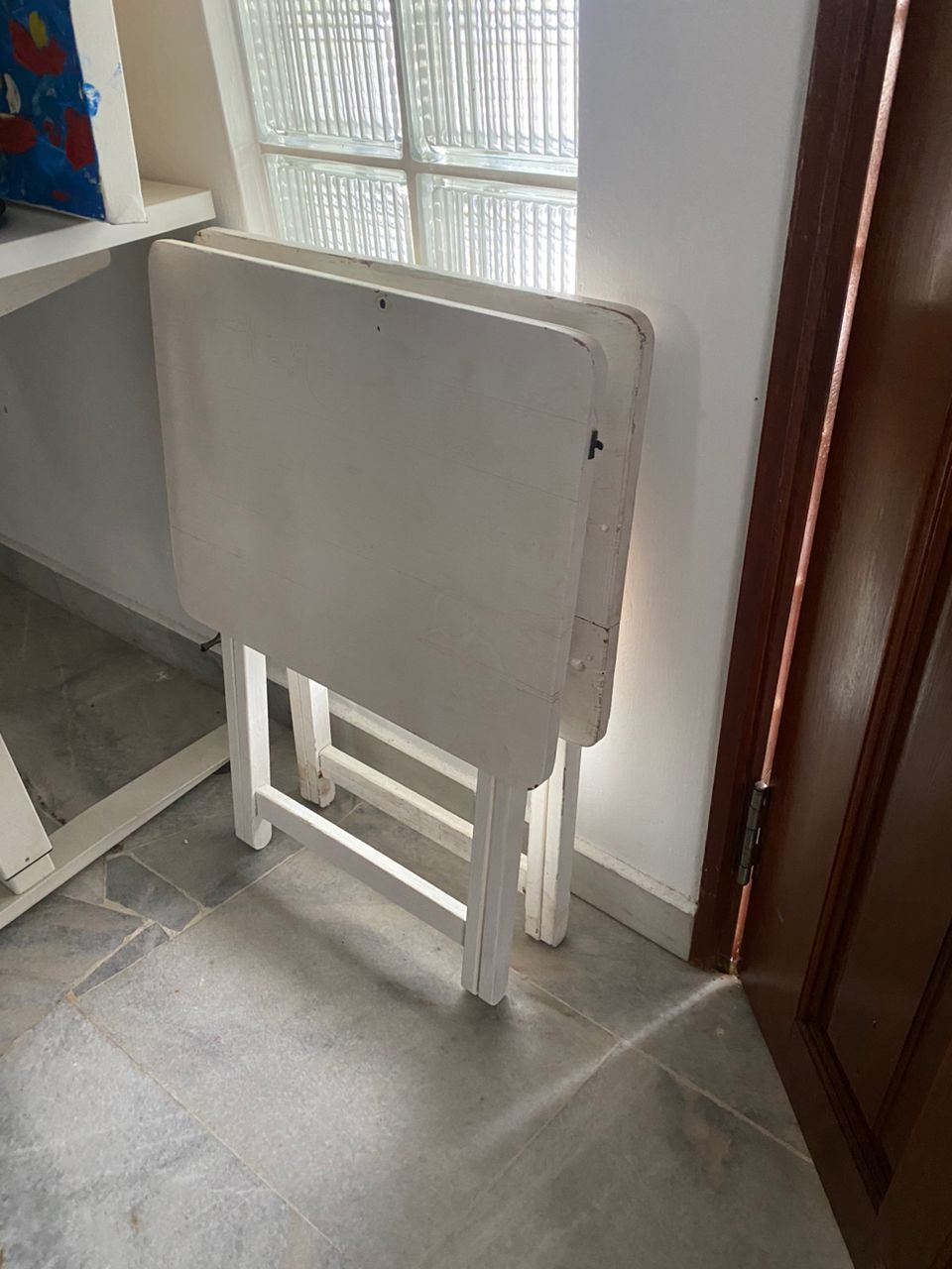 White Wooden Foldable Side Table - Unearth Store