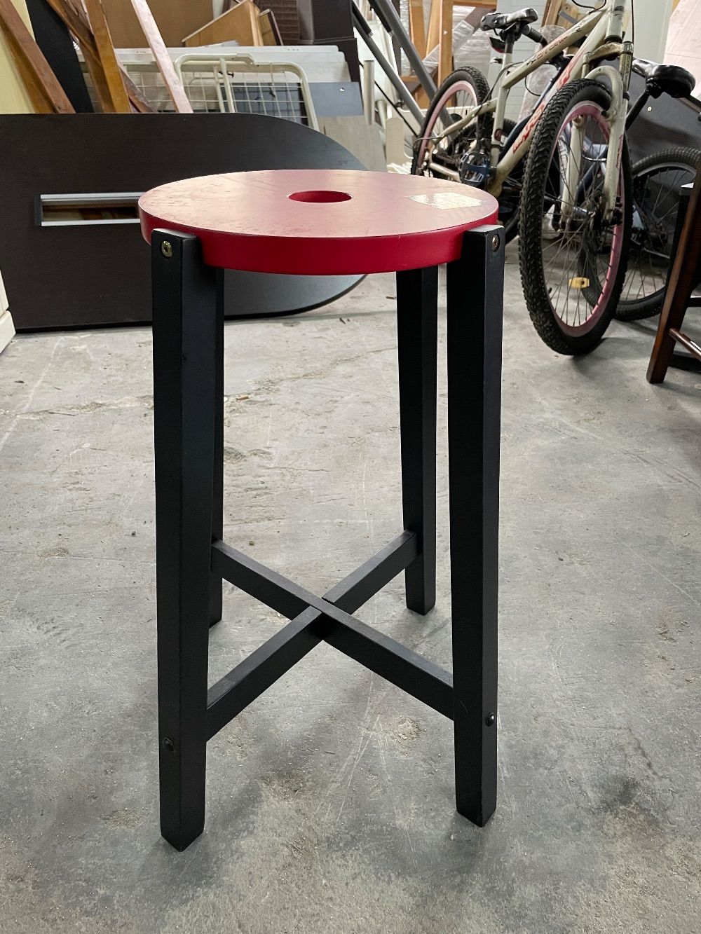 Red Wooden Bar Stool / Bangku Bar Kayu Merah Unearth Store