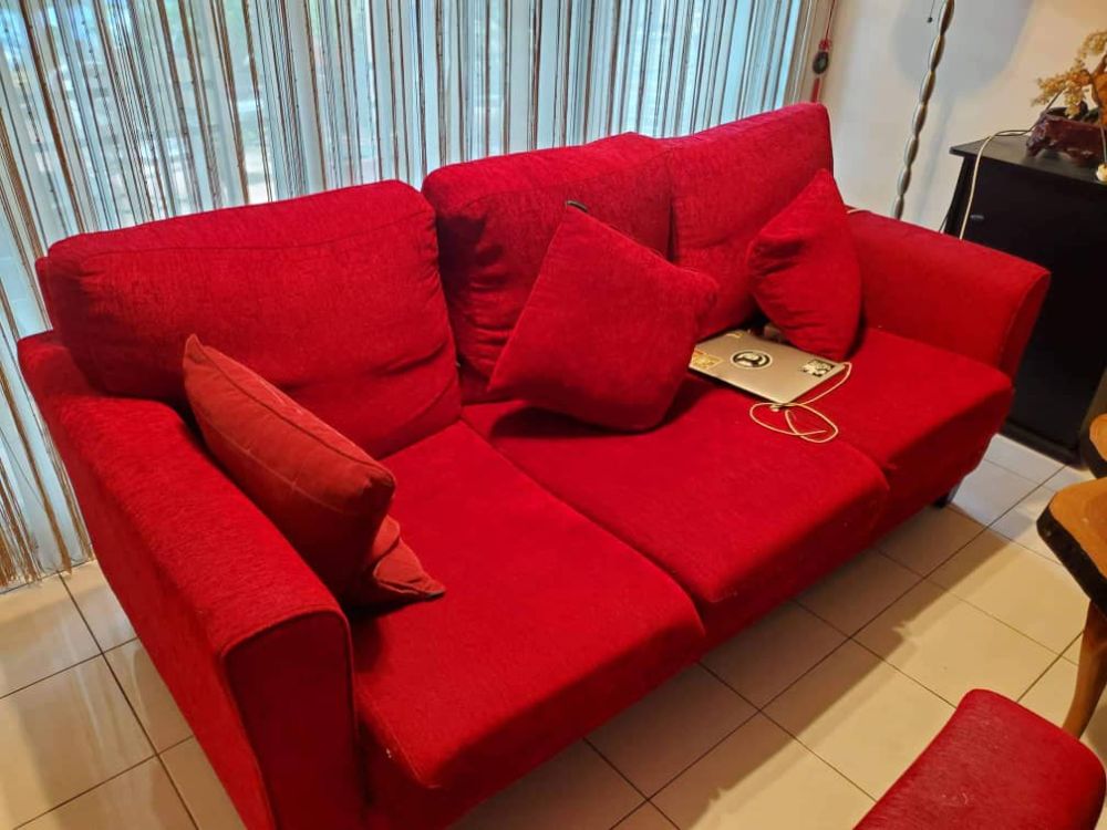 MACY 3+2 Seater Fabric Sofa Red Colour Warna Merah Sofa Fabrik